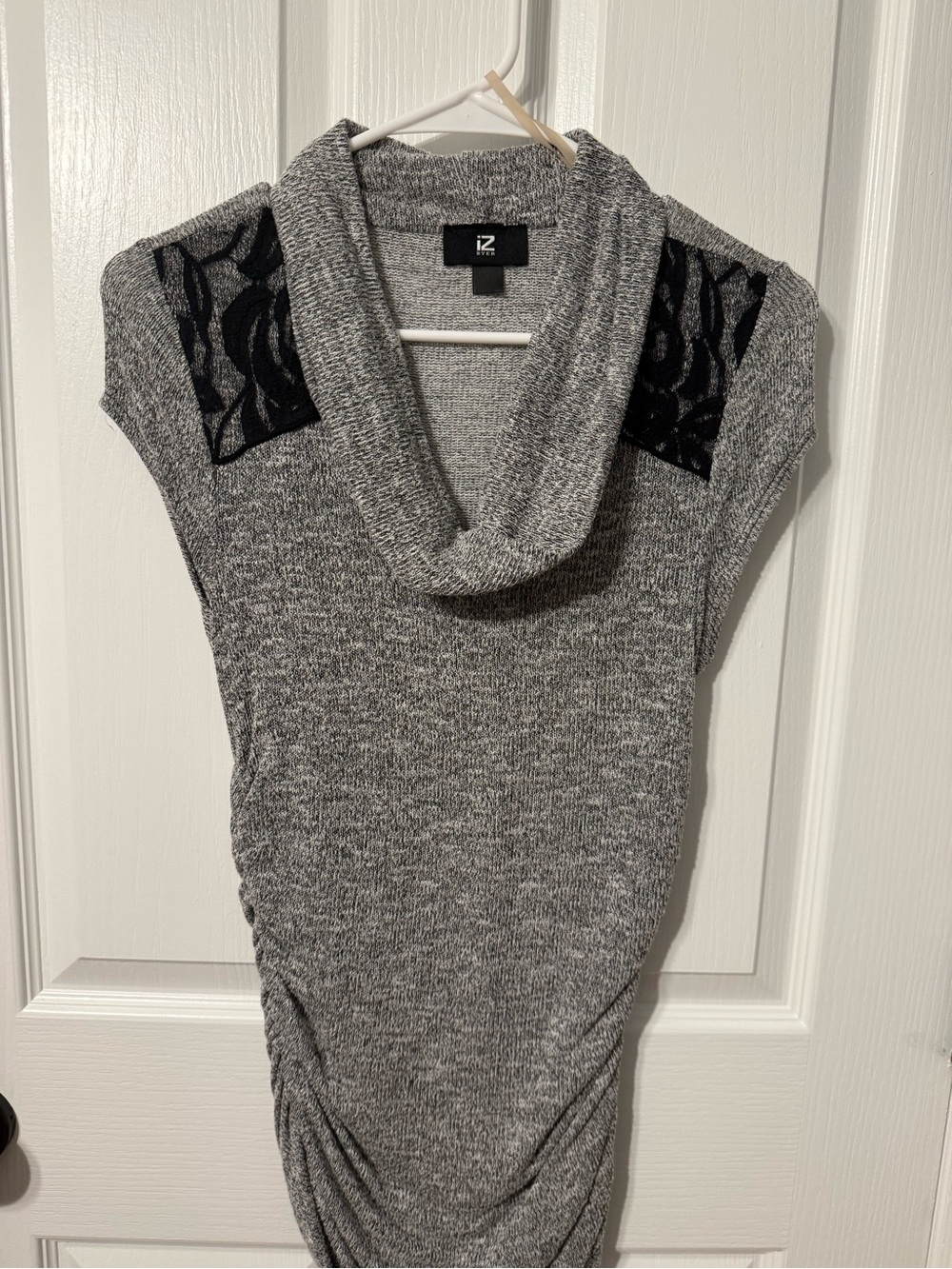 Gray Cowl Neck Cap Sleeve Sweater
